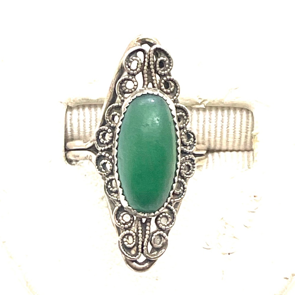 Sterling Green Stone Adjustable Ring - image 8